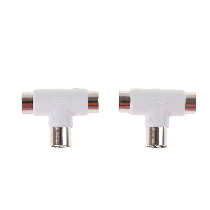 2pc 2 Way TV T Splitter Aerial Coaxial Cable Male to 2 Female Connectors .l8