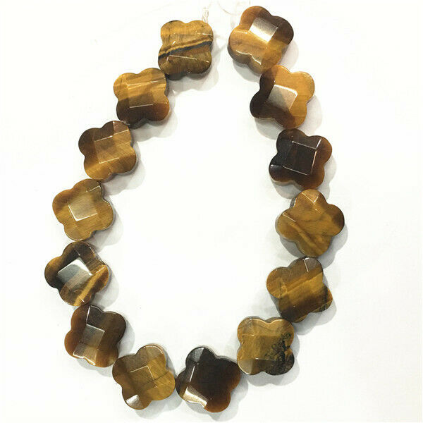 1 Strand/14Pcs 14x14x6mm Natural Tiger Eye Gem Faceted Clovers Loose Beads HH593