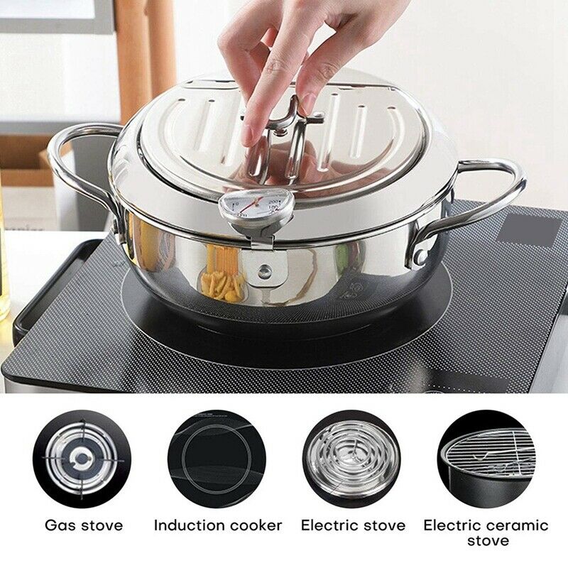 Tempura Deep Fryer, Stainless Steel Deep Frying Pan, Temperature Control ChiM2N3