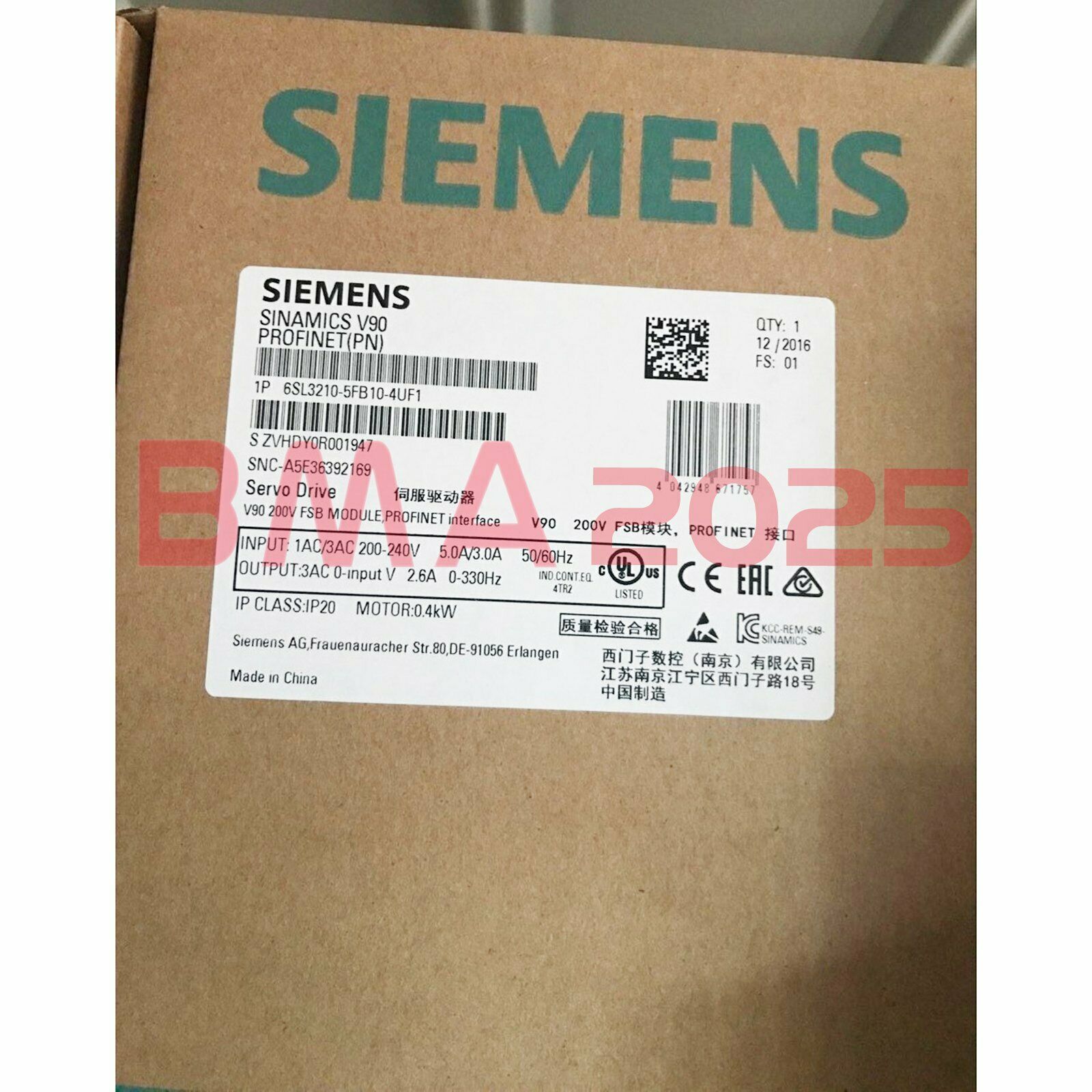 1PC New Servo driver 0.4KW 6SL3210-5FB10-4UF1 1year warranty DHL free Ship SM9T