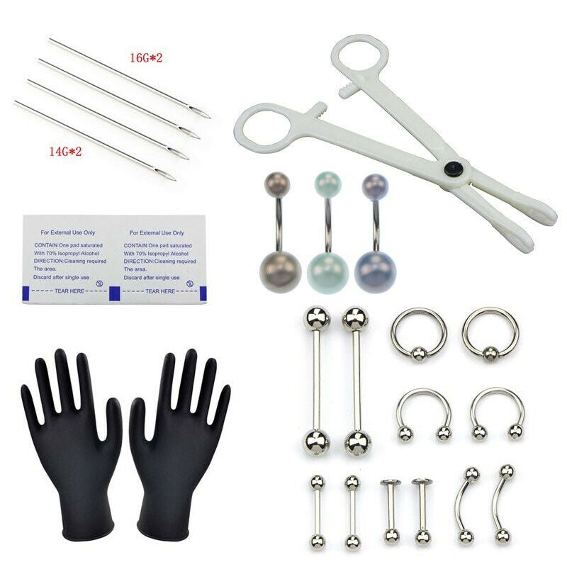 1Set Body Piercing Tools Professional Piercing Kit Belly Body Ring Needle.l8