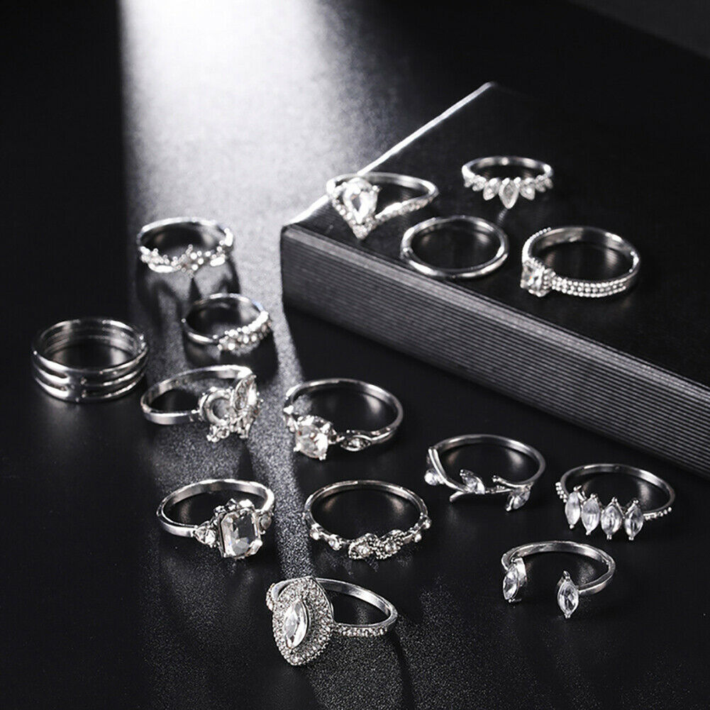 15Pcs Set Women Girls Midi Finger Ring Retro Punk Boho Knuckle Rings Jewelry HN