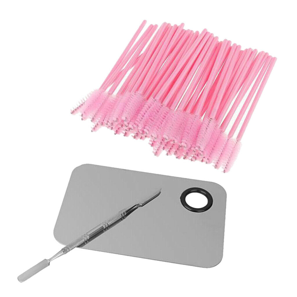 Stainless Makeup Mixing Palette Spatula + 50Pieces Disposable Eyelash Wands