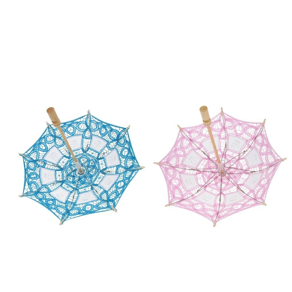 2pcs Lace Wedding Bridal Umbrella Embroidery Parasol Costume Accessories
