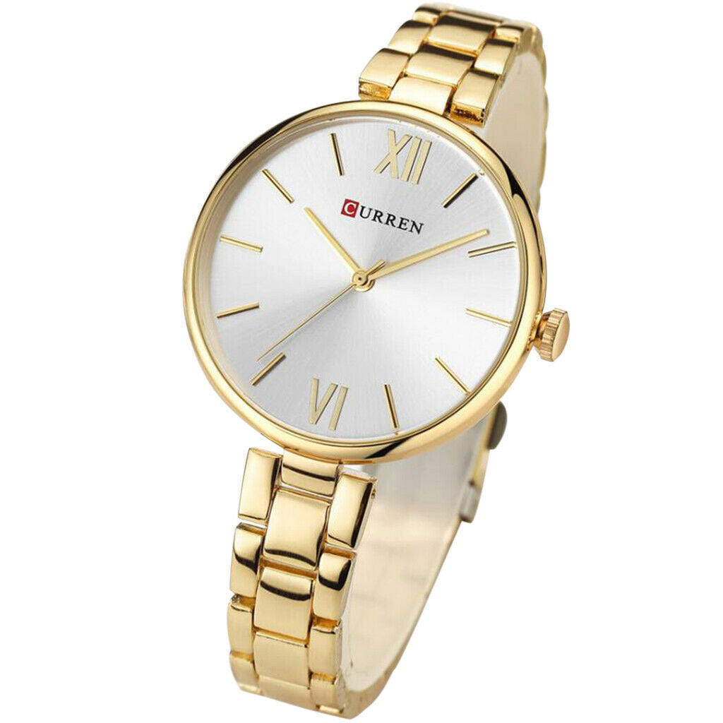 Women watch steel belt waterproof quartz fashion watch Golden and White