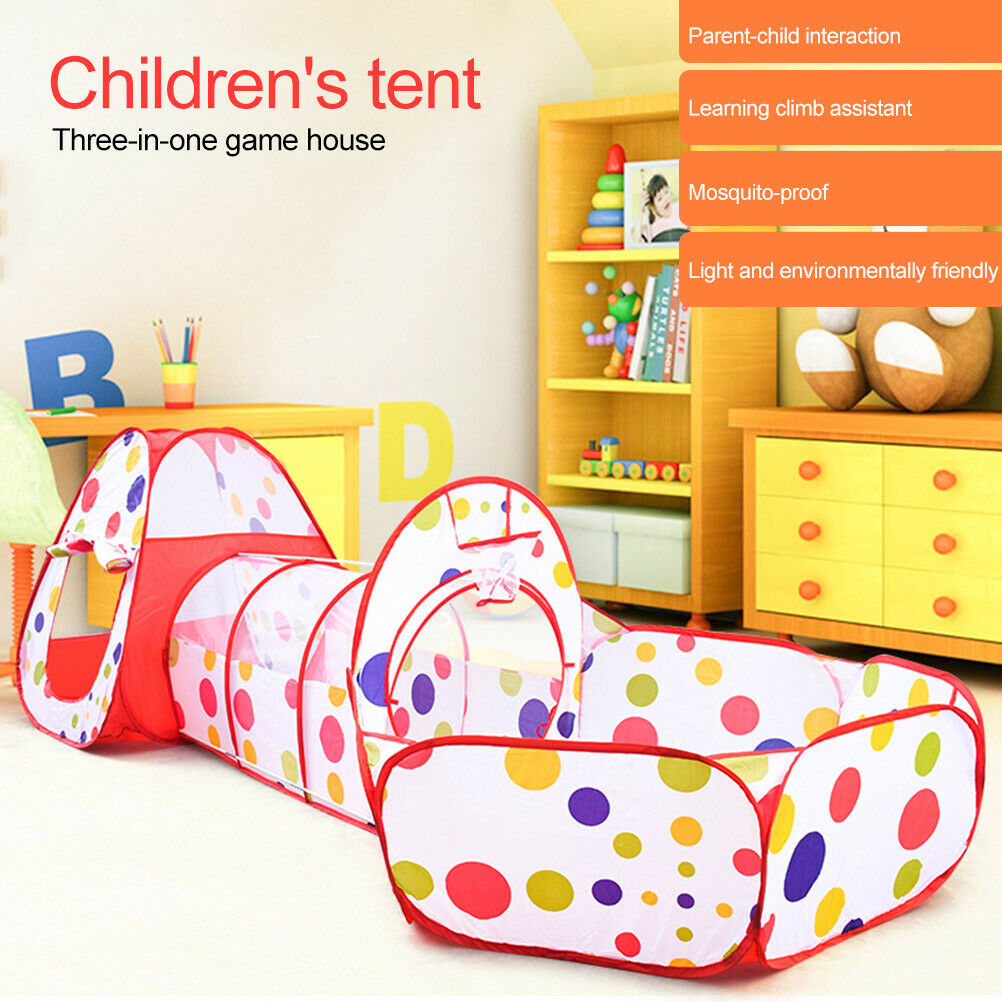 3 in 1 Kids Play Tent Tunnel Ball Pit Set Pop Up Tent Baby Toddlers Playhouse