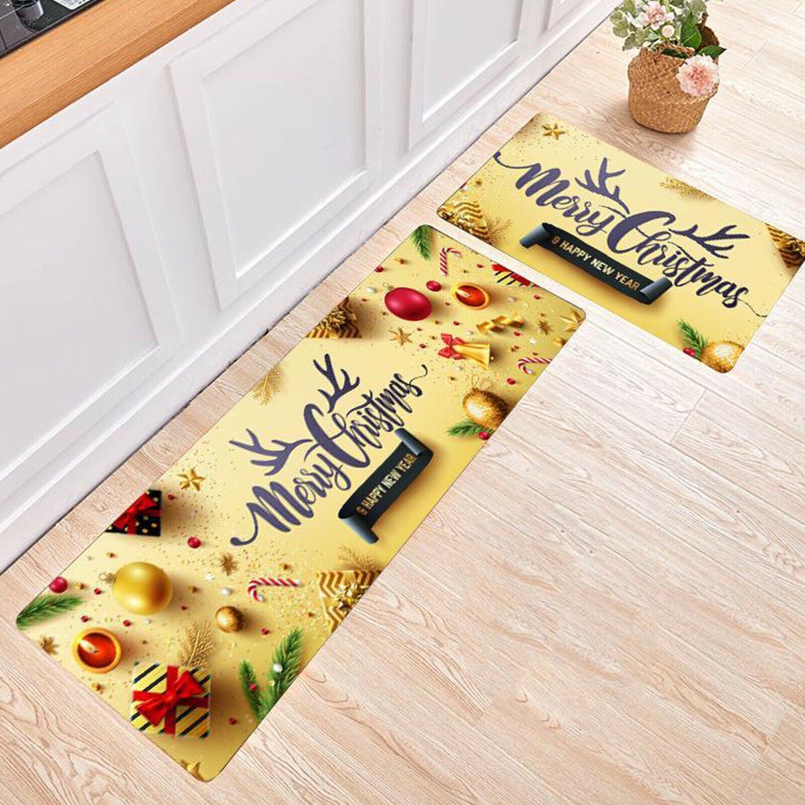 Non-Slip Kitchen Mat Carpet Rug Anti-Oil Carpet Door Bathroom Yellow