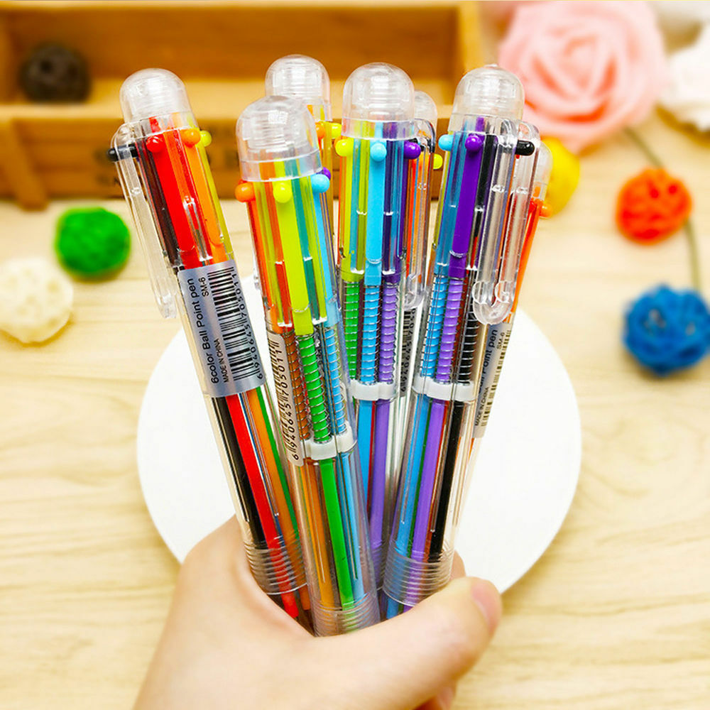 6 in 1 Novelty Colorful Ballpoint Pen Novel Office School Student Teacher Supply
