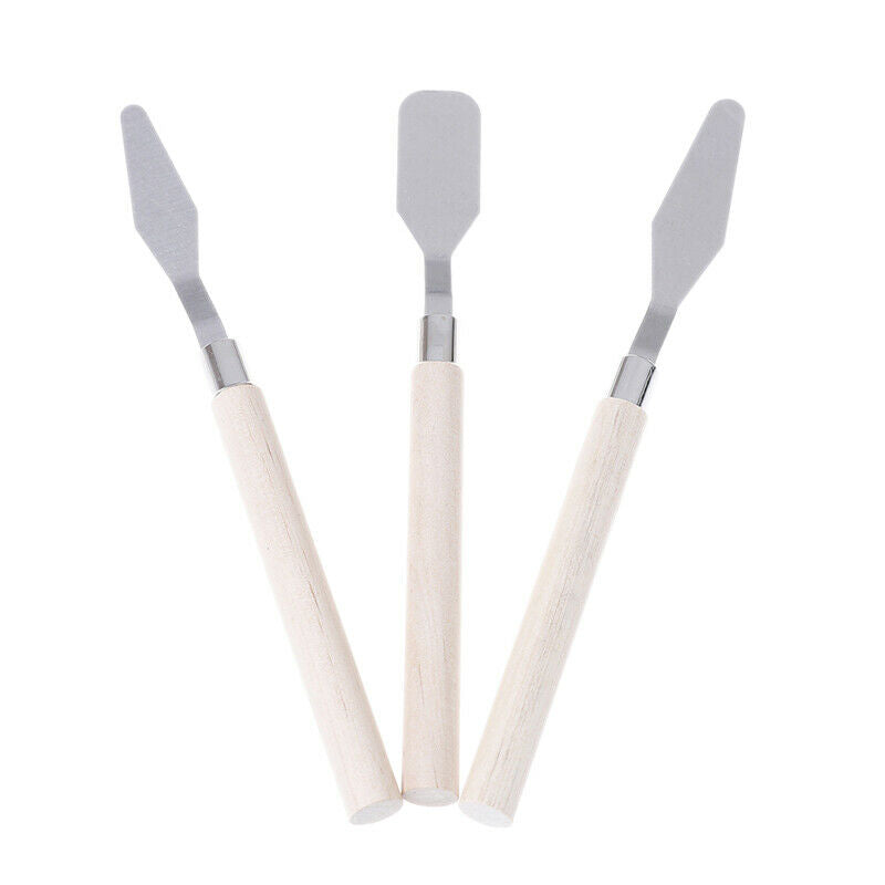 3Pcs wooden handel oil watercolor painting scraper oil palette knif Tt