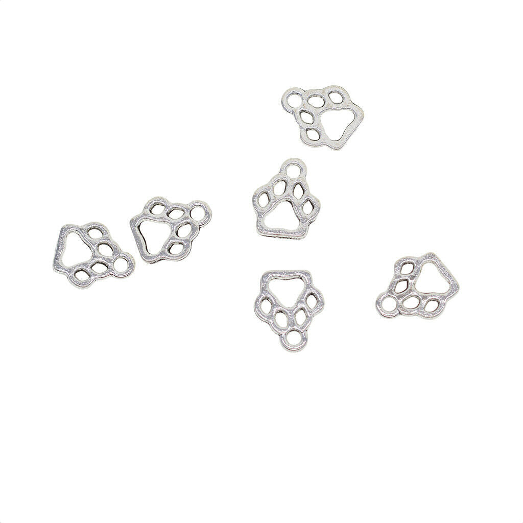 100x Cat Paw Footprint Shape Alloy Pendants Charms for DIY Bracelet Necklace