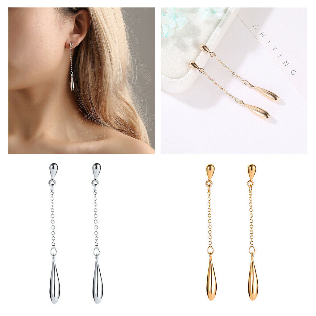 1Pair Long Chain Linear Tassel Drop Earrings Stud Dangle Earrings Golden