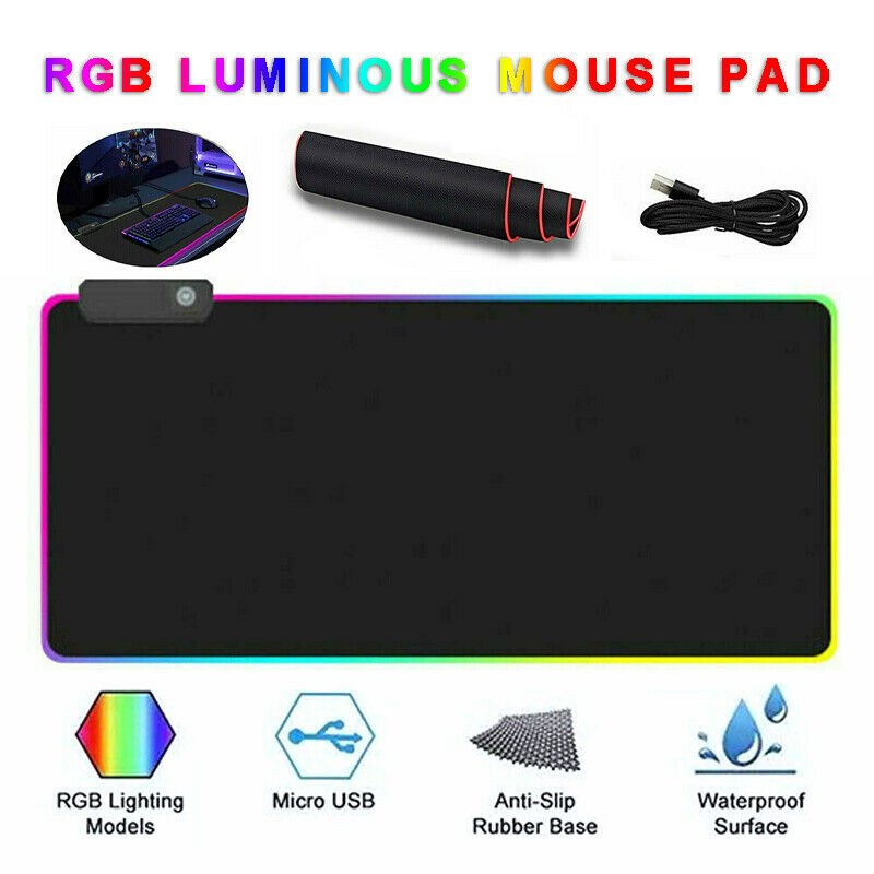 900 x 400mm Gaming LED RGB Pad Large Mousepad Anti-Slip PC Computer Desk Mat