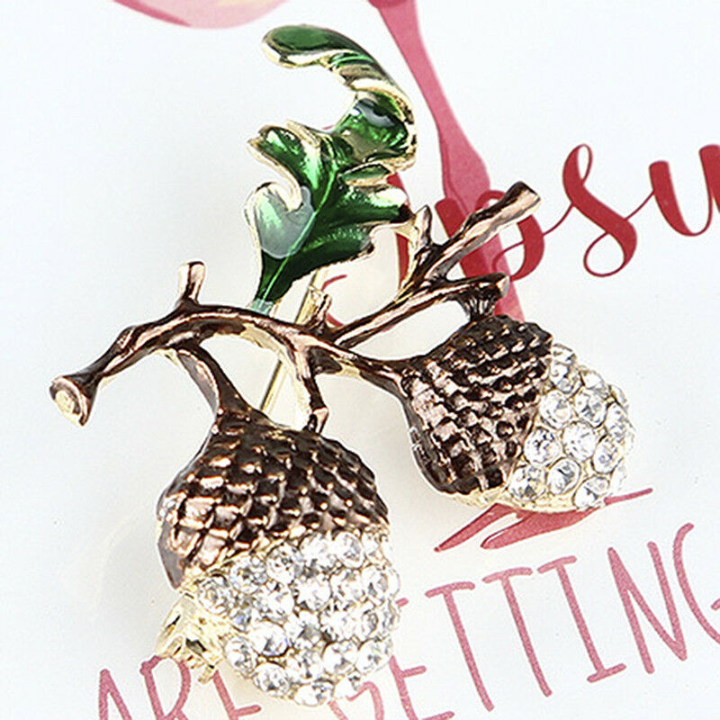 Nut Brooch Pin Rhinestone Crystal Cute Plant Brooch Pins Jewelry Gift Chi.l8