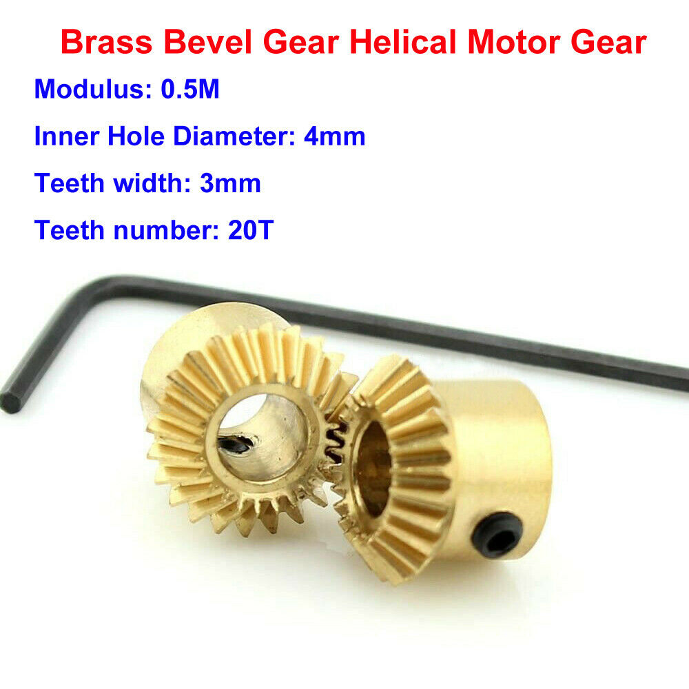 2Pcs 0.5M-20T Metal Umbrella Tooth Bevel Gear Helical Motor Gear 20T Bore:4mm