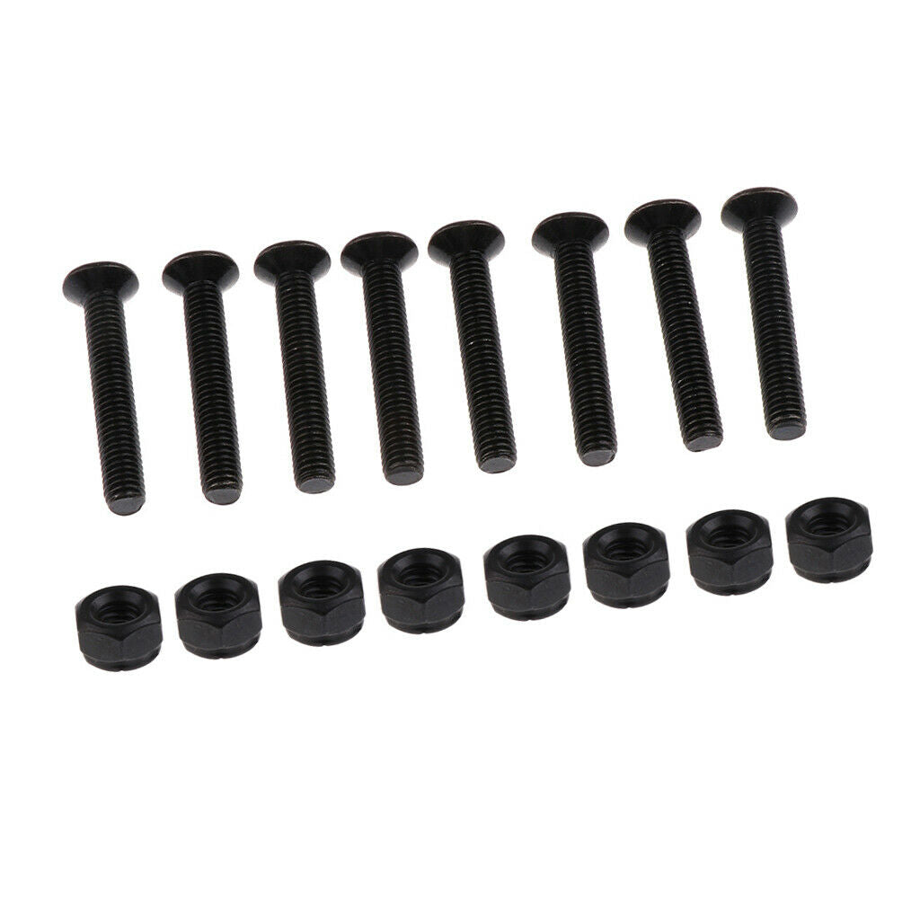 8 Sets Skateboard Mounting Bolts Longboard Screw Nuts Hardware 5x27mm Black