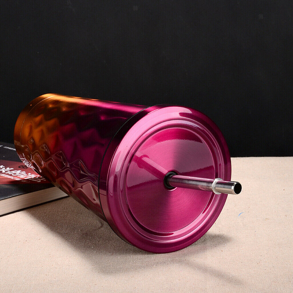 Stainless Steel Insulated Coffee Tumbler Cup Mug with Lid and Straw Purple