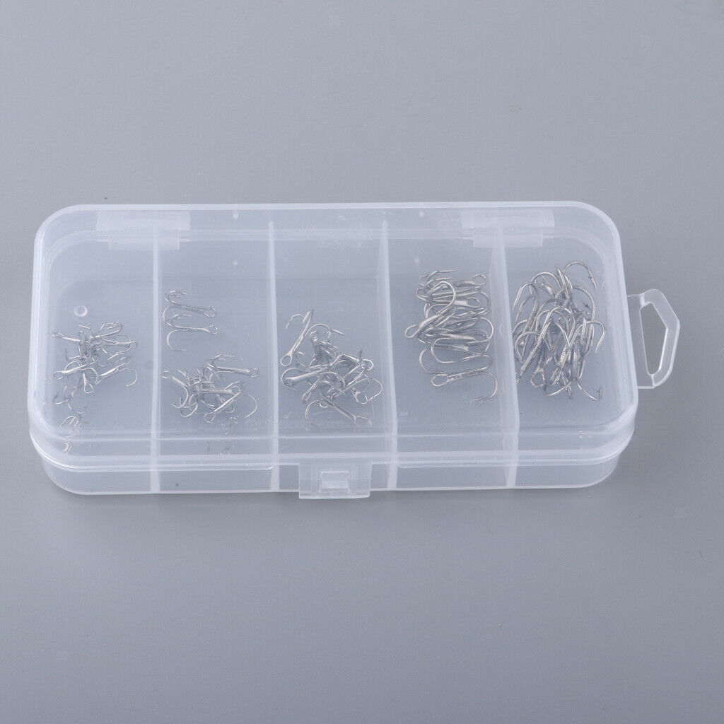 50pcs Fishing Treble Hooks Sharp Barb Lure Bait Fish Terminal Tackle Kit  S