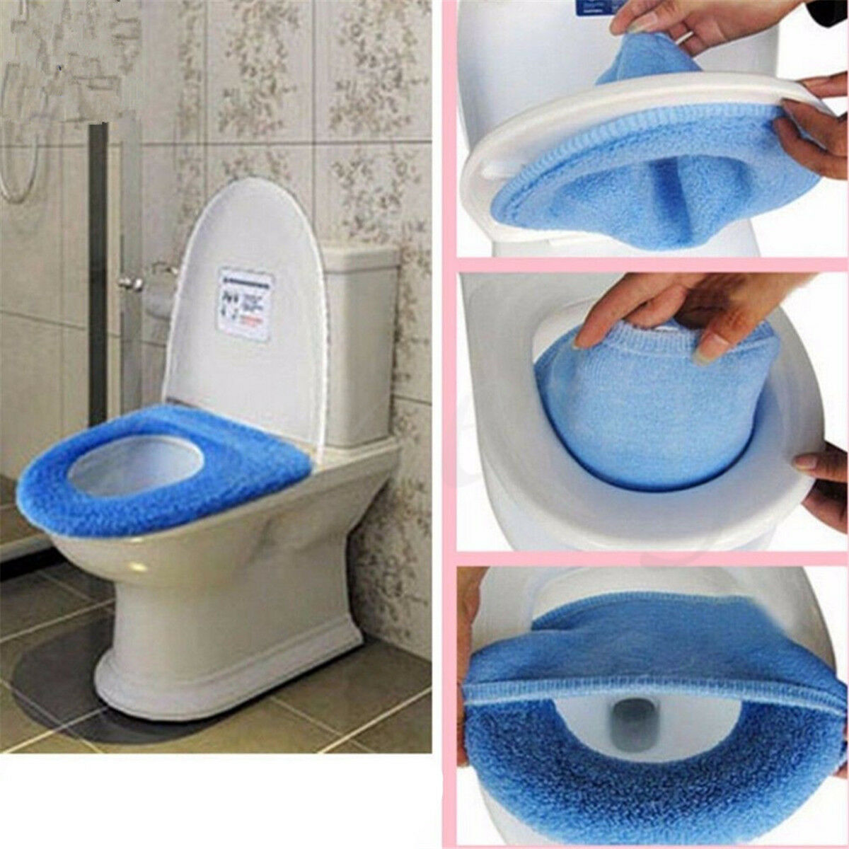 Toilet Seat Cover Bathroom Cloth Soft Case Lid Mat Pad Warmer Cover Washable