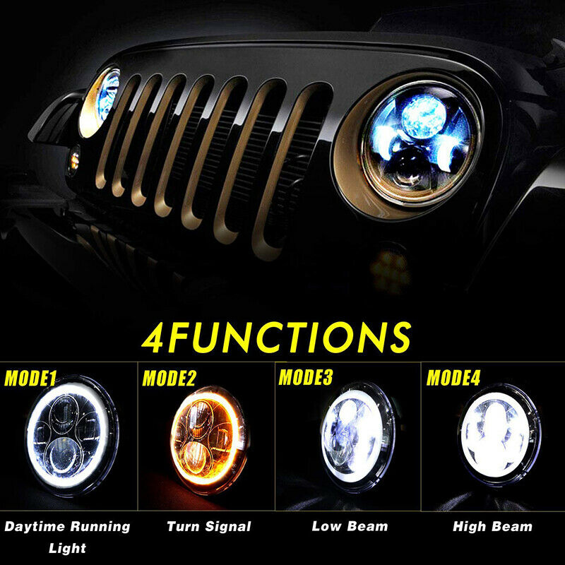 7 Inch LED Headlights DRL Hi/Lo Beam 55W 35W Ring Amber Angel EyeB'JIN VPDFAU