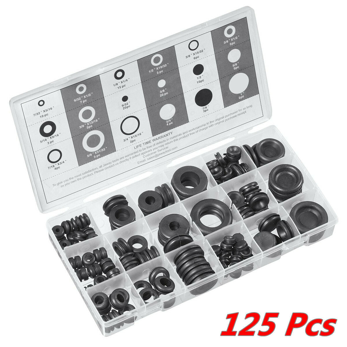 125 Pcs Rubber Grommet Assortment Set Firewall Wiring Electrical Wire Gasket Kit