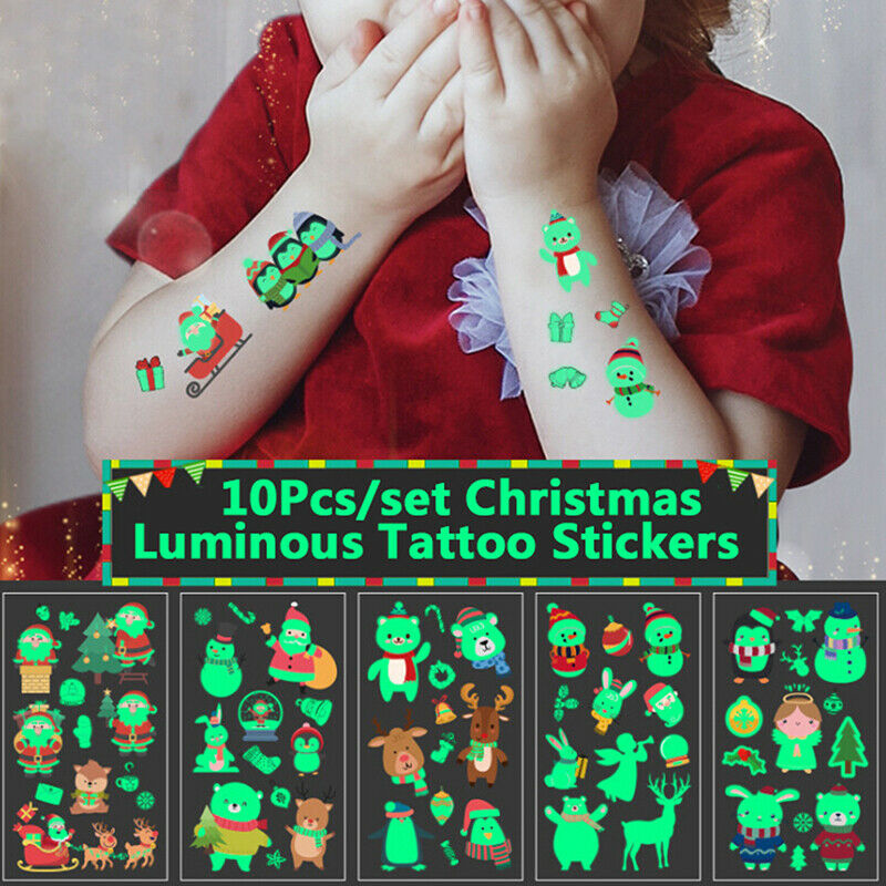 10Pcs Luminous Temporary Tattoo Stickers Christmas Carnival Party DecorationBDD