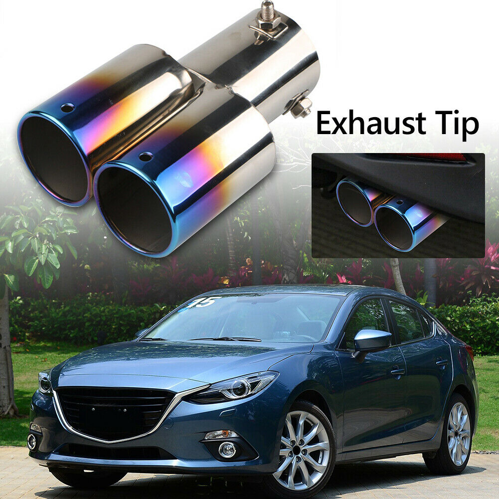 Dual Outlet Burnt Blue Car Exhaust Tip Stainless Steel Muffler Silencer @