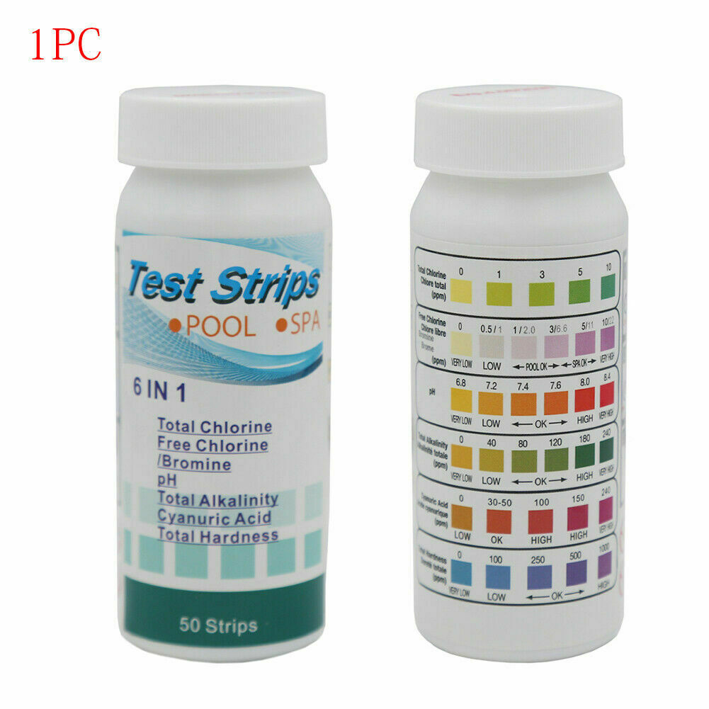 50Pcs 6 In1 Swimming Pool SPA Test Strip Chlorine pH Alkalinity Water Hardness T