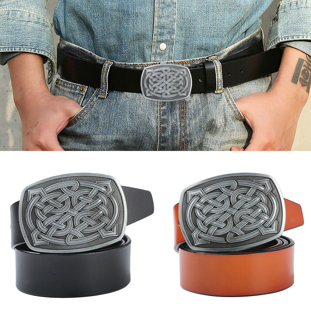 Cowboy Leather Belt Rock Celtic Belt Buckle Rectangle Jeans Accessory Black