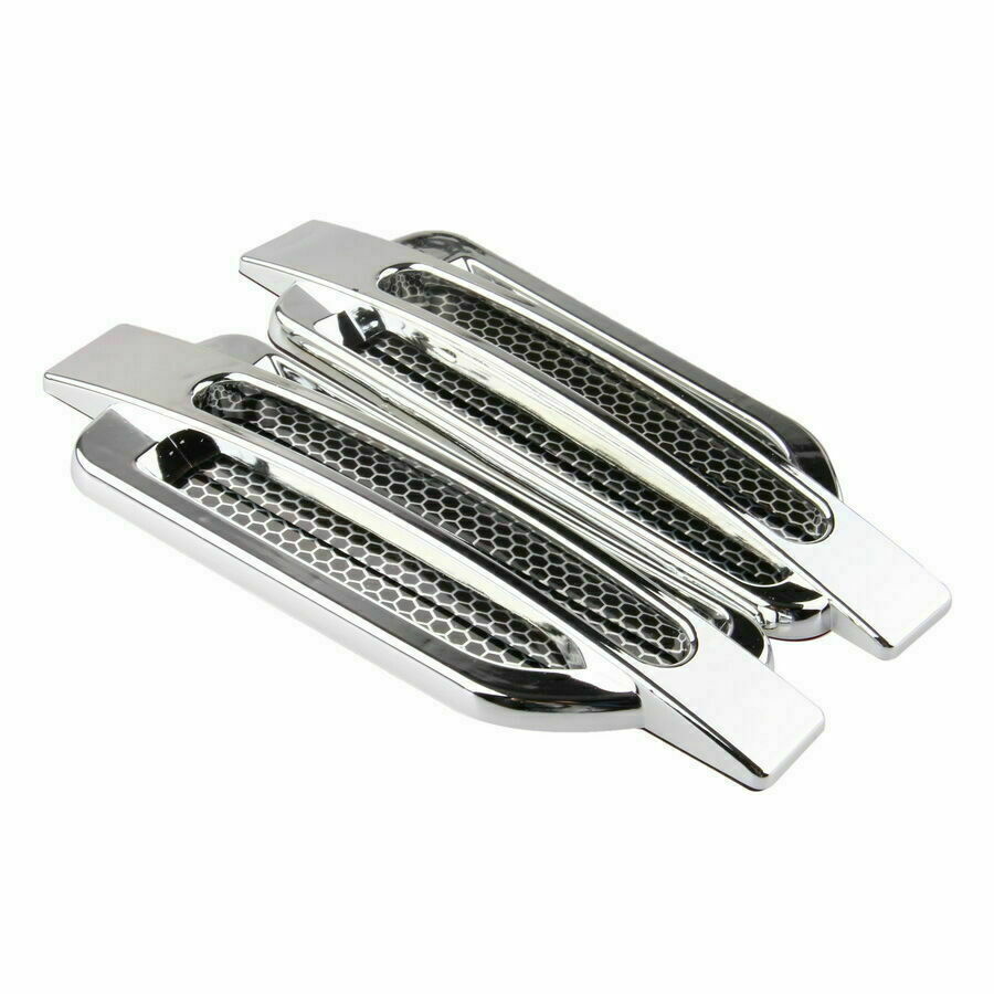 Pair Chrome Car Bonnet Air Intake Flow Side Fender Vent Hood Scoop Door Cover