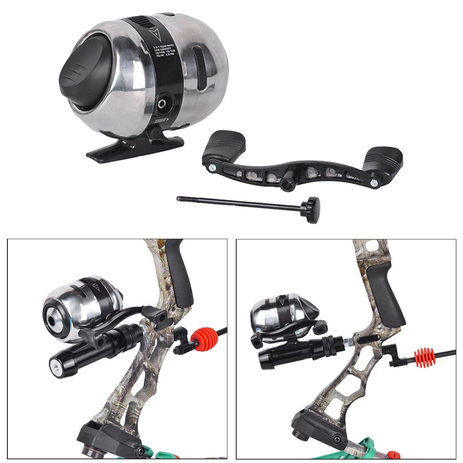 Solid Bow Fishing Reel Left Right Hand 2.8:1 Gear Ratio Integrated   Reel Bow