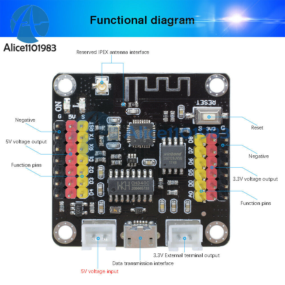 3.3V/5V ESP8266 CH340 Wifi Development Board Antenna I/O SPI for Arduino Nodemcu