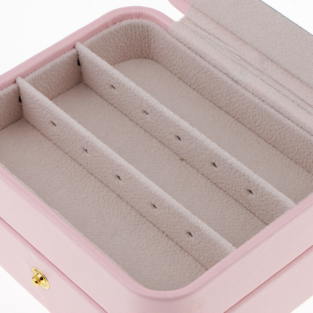 Portable Leather Double Layer Travel Earrings Jewelry Box Storage Pink