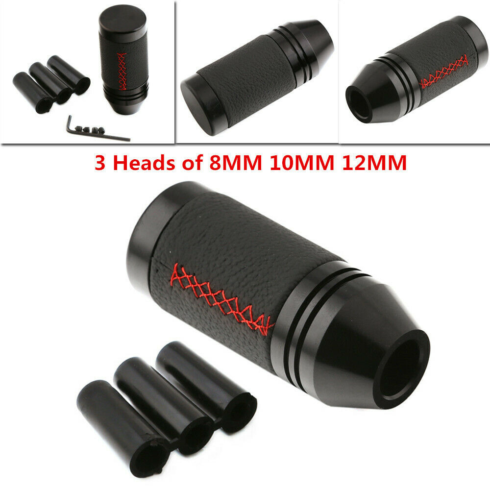 8MM 10MM 12MM Universal Manual Car Gear Shift Knob Shifter Lever Black Leather