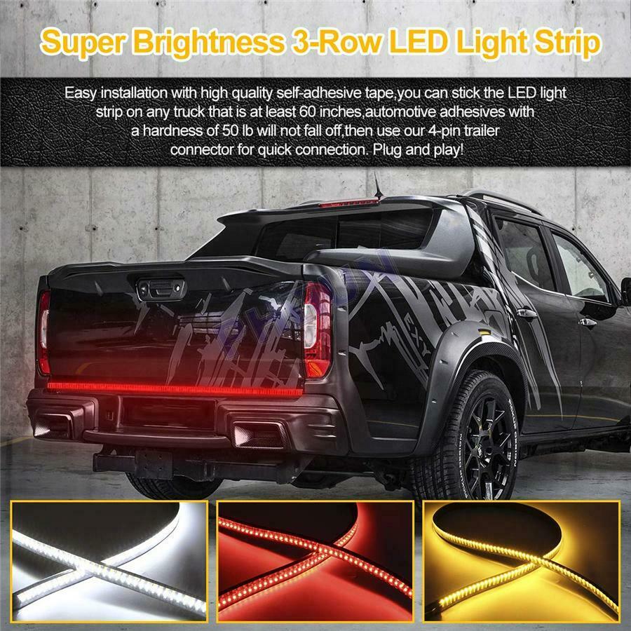 48" Triple Row LED Tailgate Light Bar Flowing Turn Signal Brake For Truck Pickup