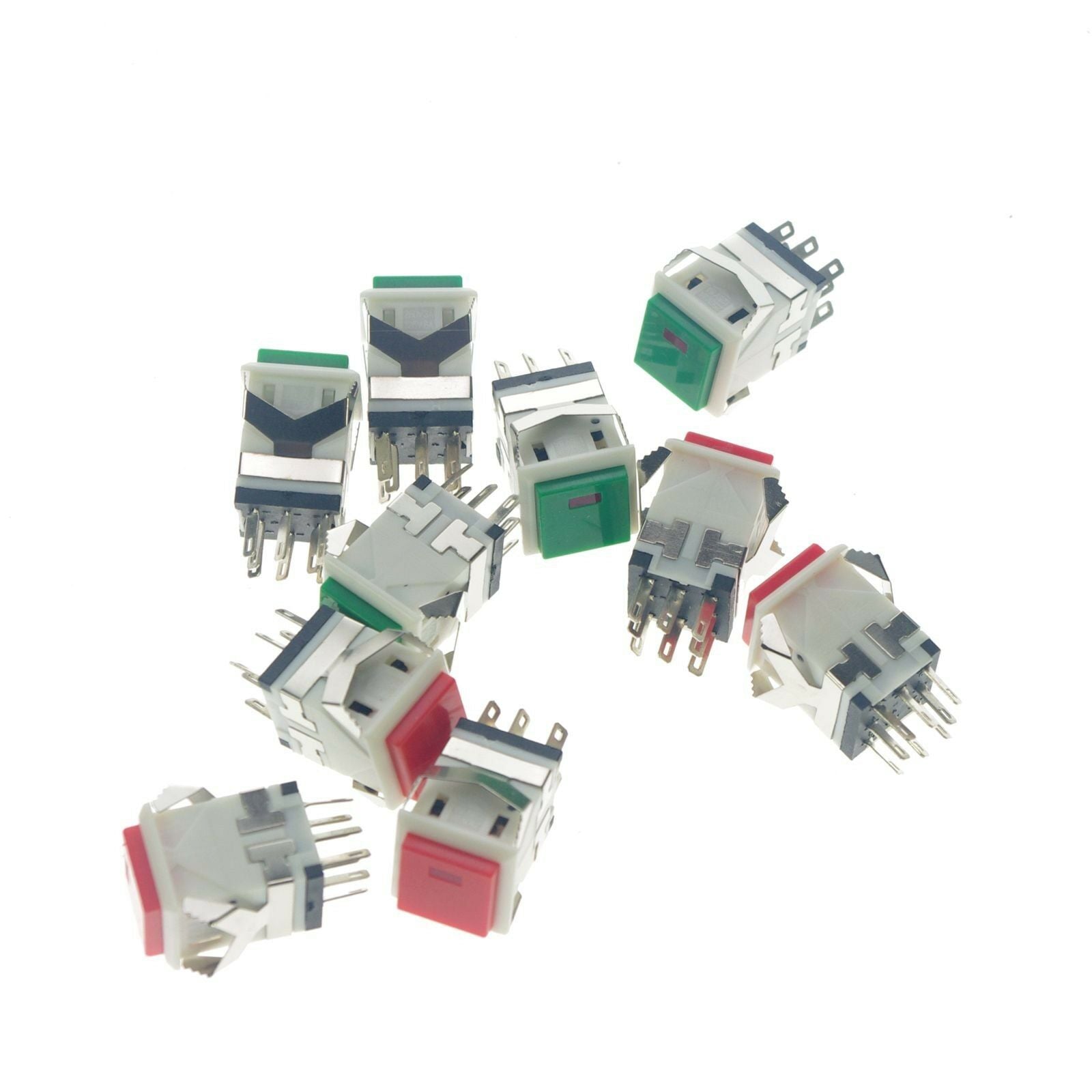 10 x Square Red Green Lamp Button Switch Push Button Switch Button Self-Locking