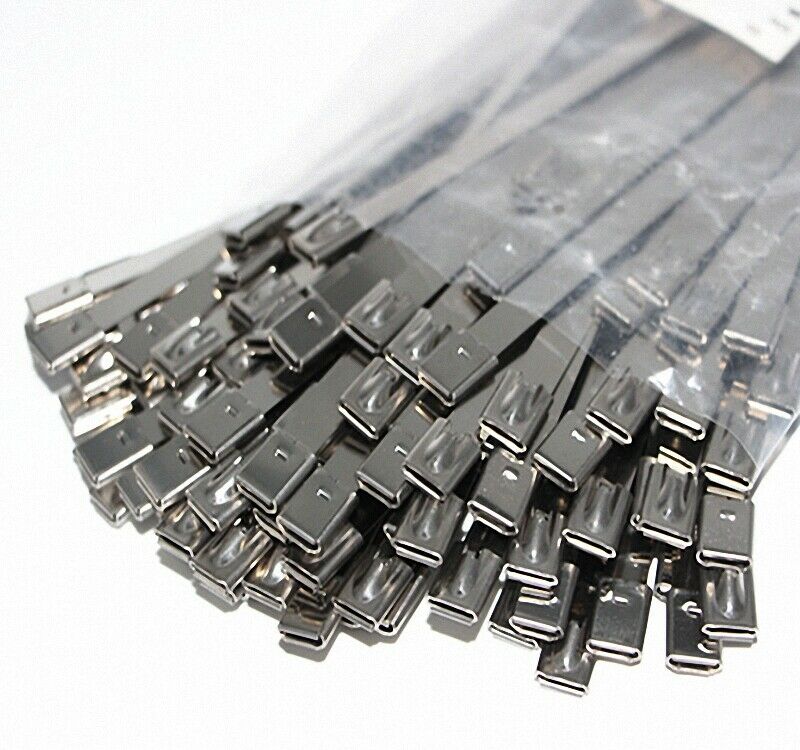 100pcs 11.8 Inches Stainless Steel Exhaust Wrap Coated Locking Cable Zip Ties
