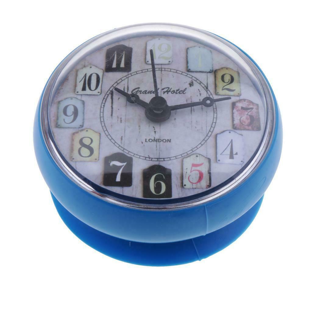 Mini Wall Clock Suction Cup Water Resistant for Bathroom Kitchen Blue