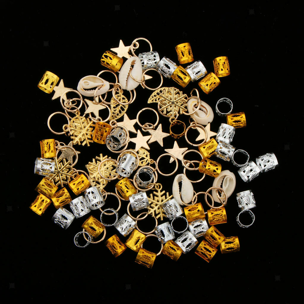 Pack of 84 Mixed Shell Leaf Dreadlock Beads Clips DIY Hair Braid Rings