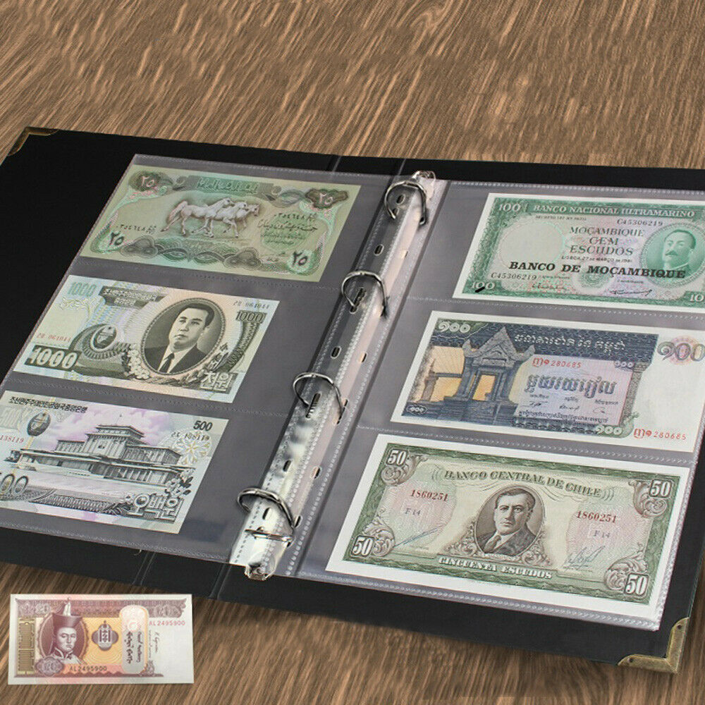 300PCS Pocket Currency Page Money Banknote Album Book Collection Storage Sheets