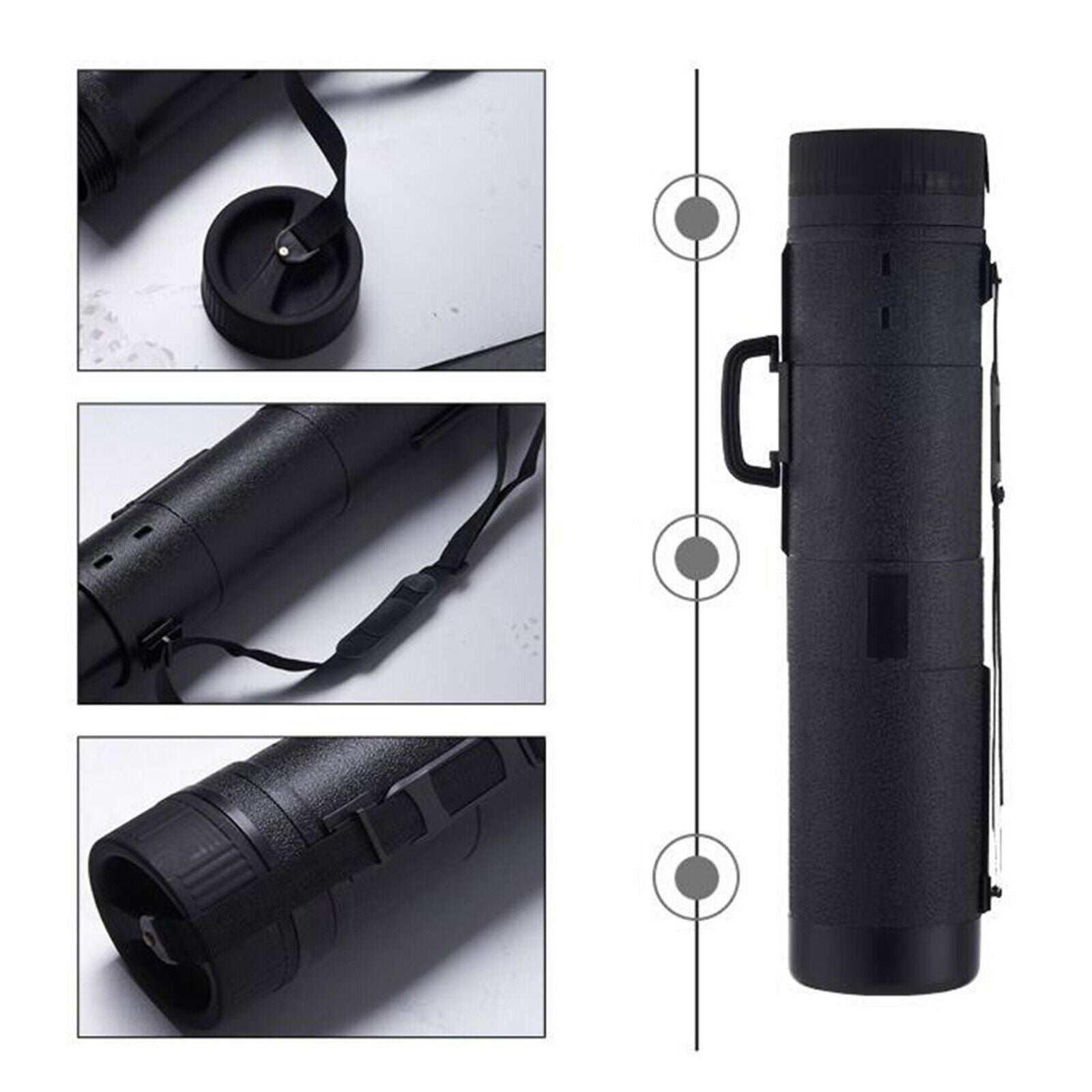 Black Plastic Telescoping Poster Artwork Document Storage Tube Scroll Case