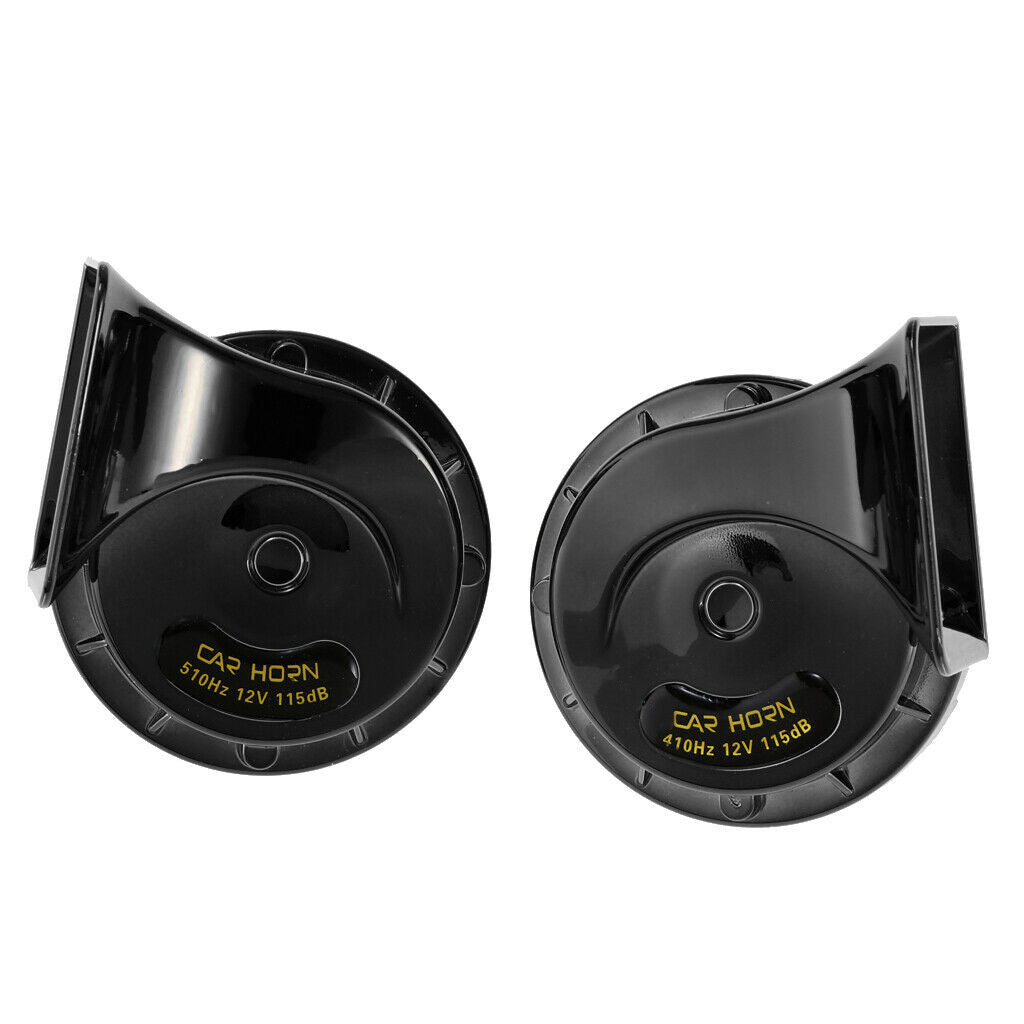 2 Pieces 12V 115 DB Universal Car Snail Horns High Bass Basin Type Black
