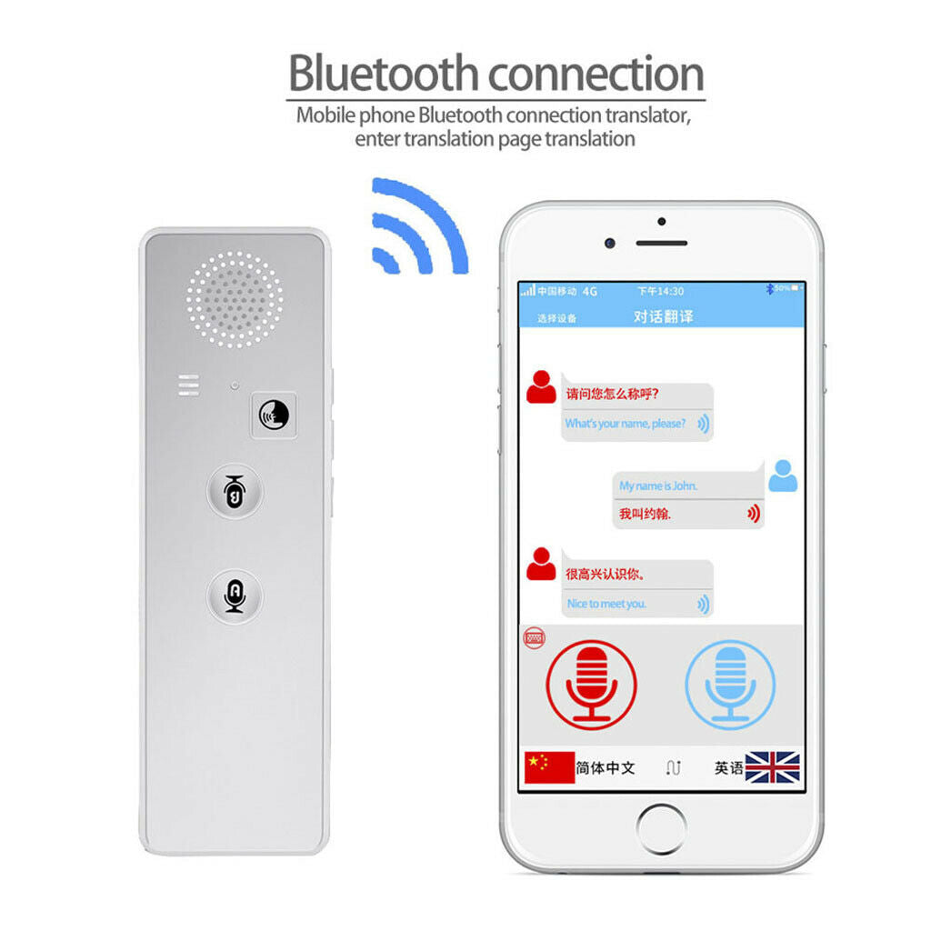 Portable Smart Voice Translator Intelligent Speech Interpreter 1000mAh White