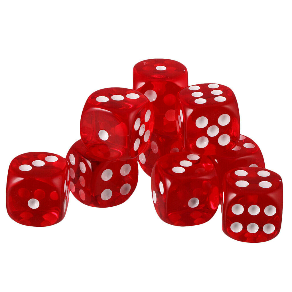 10 Packs Acrylic Six Side Spot Dices 16mm Square Dice for TRPG DND Game