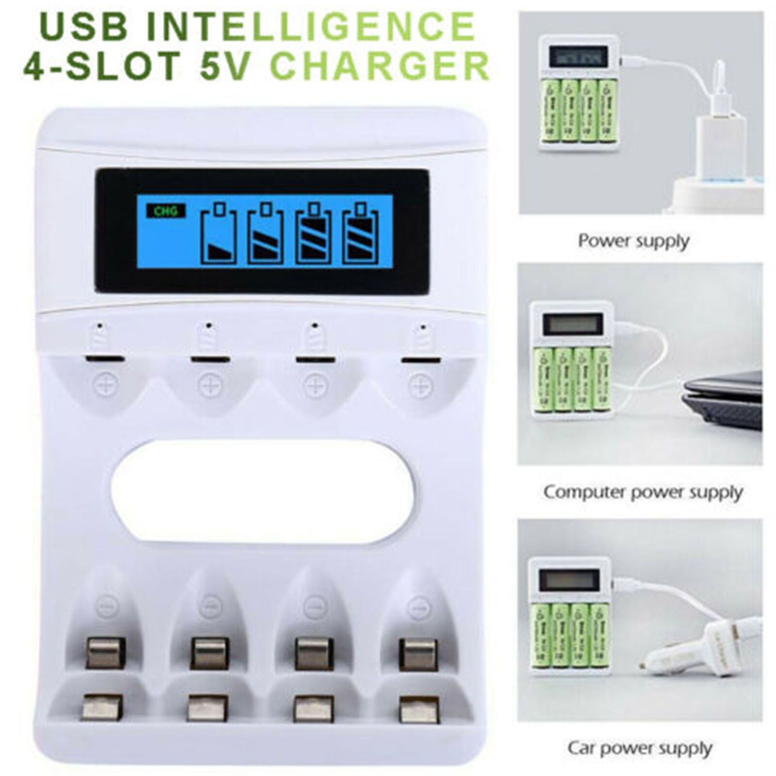 4 Slot Battery Charger LCD Dsiplay for AA AAA NiCd NiMh Rechargeable Batteries