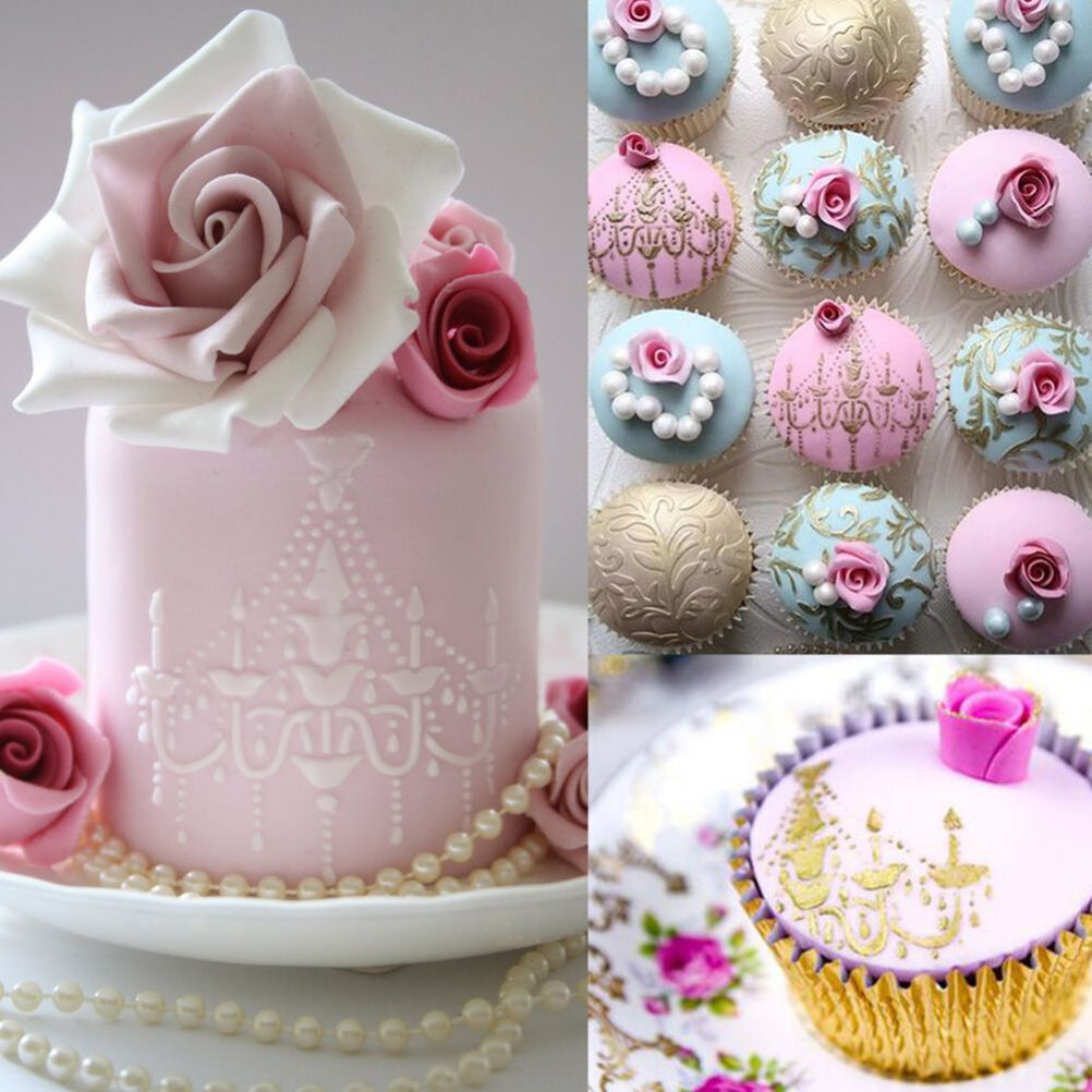 3x Chandelier Lace Wedding Cake Cookie Fondant Baking Stencil Decorating T.l8