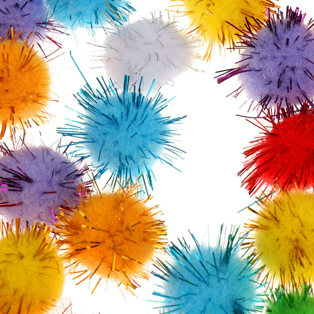 100 Colorful Tinsel Pom Pom Balls For Cat Kittens Funny Kids Toys Game