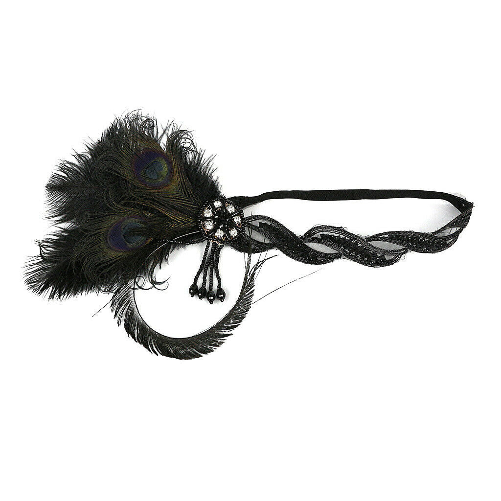 Colorful Headband Peacock Feather Girl Makeup Party Hair Decor black