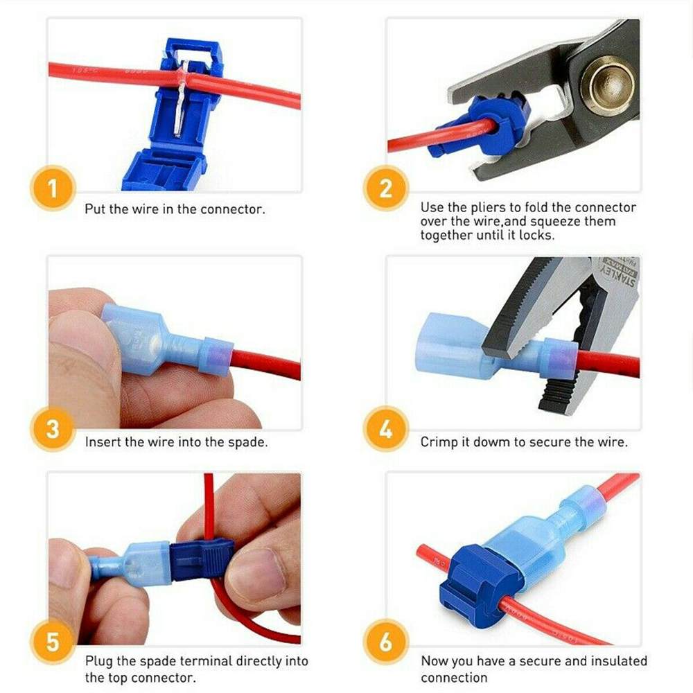 90PCS Insulated 22-10 AWG T-Taps Quick Splice Wire Terminal Connectors Combo Kit