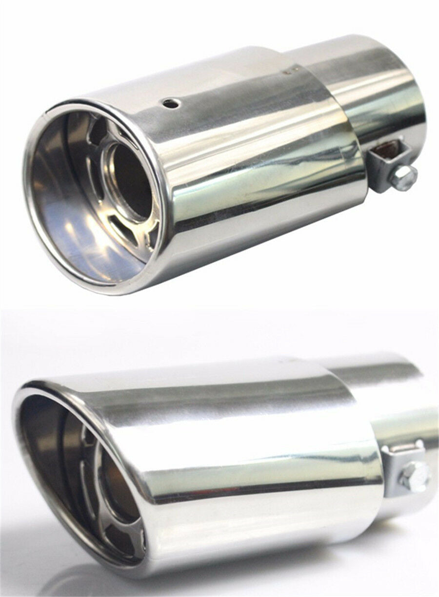 1x Chrome Stainless Steel Car Rear Round Exhaust Pipe Tail Muffler Tip Cover USA
