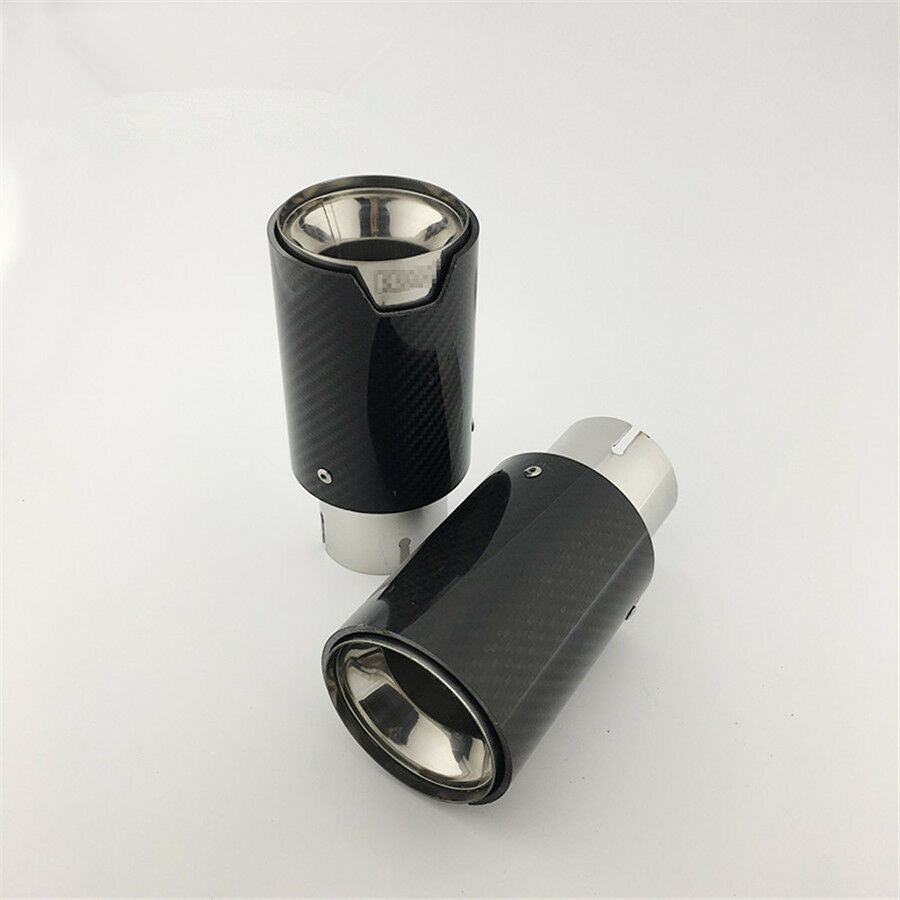100% Real Carbon Fiber Glossy Black Exhaust End Tips for BMW 2.5'' in 3.5'' out